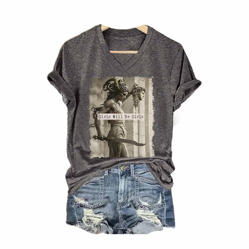 MOGUI Women's Girls Will Be Girls Feminism Print Casual T-Shirt Feminist Shirts