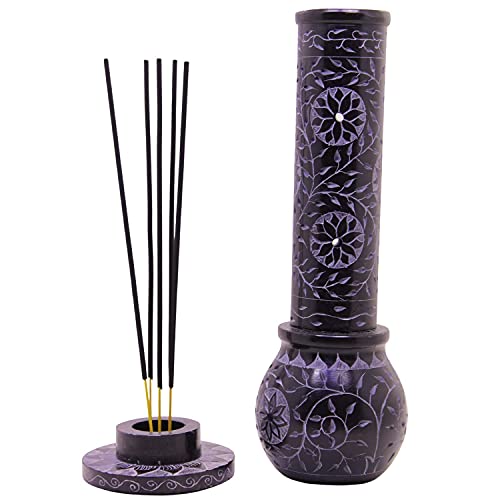 KC KULLICRAFT Marmor Speckstein schwarz Räucherstäbchenhalter | Kerzenbrenner | Teelichthalter - runder Räucherstäbchenhalter dekorative Dekoration für Zuhause und Büro - (7,6 x 7,6 x 25,4 cm) Cover