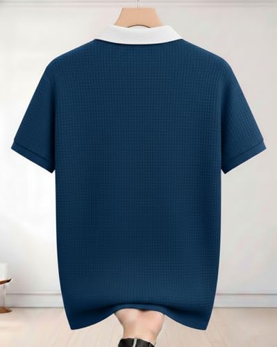 Image of AUSK Men Casual T-Shirt, Texture Printed Half Sleeve Tshirt for Mens, Polo Tshirt