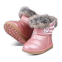 WYSFLY Toddler Girls Snow Boots Kids Faux Fur Lined Boots Winter Outdoor Flats Shoes Warm Ankle Boots For Little Kid Pink with Wing 12.5UK Child