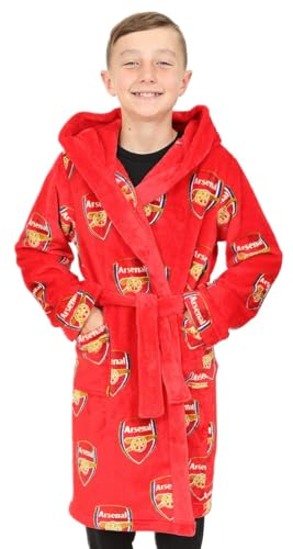 Arsenal F.C. Boys Official Dressing Gown Fleece Hooded Kids Robe (8-9 Years)