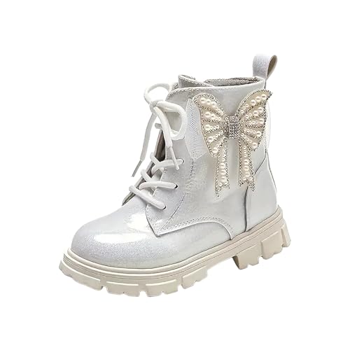 IWIHMIV Girls Ankle Boots Girl's Glitter Boot Kids Warm Lace Up Short Booties Non Slip Outdoor Shoes with Side Zipper