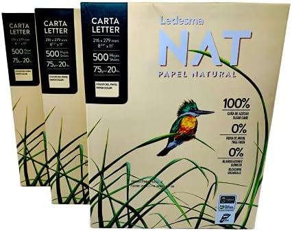 Ledesma NAT, Letter Size (8.5"x11") Natural Sugarcane Pulp Printer Paper, For All Office And Photocopy Printers, Designs, Crafts / 3 Reams (1500 sheets)