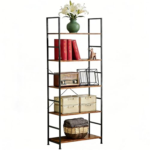Image of HealSmart 5 Tier Bookshelf, Free Standing Book Shelf Home Office Bookcase Shelf Storage Organizer for Bedroom, Bathroom, Living Room, Office, Balcony, Classic Black