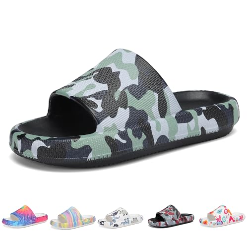 Tormigo Boys and Girls Cloud Slides for Kids Non-Slip Summer Slippers Lightweight Beach Pool and Indoor Shower Sandals Camo Black Little Kid 1-1.5