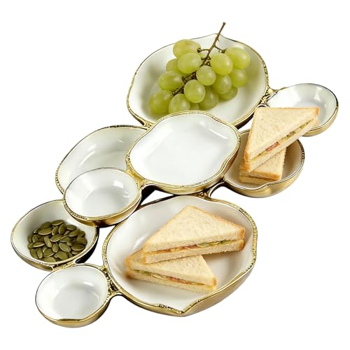 Juego de cuencos para servir, decoración de mesa de metal en forma de estantes, con 9 cuencos en grupo para servir en celebraciones, para ensalada de frutas, pasta, charcuterie, postres, vacaciones