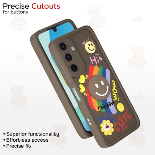 Image of Pikkme Back Cover for Samsung Galaxy A16 5G | Soft Silicone| Cute Rainbow Smile & 3D Cartoon Flower Design | Shockproof Raised Camera Protection Bumper Case (Brown)