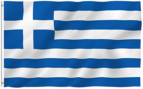 Anley Fly Breeze 3x5 Foot Greece Flag - Vivid Color and Fade proof - Canvas Header and Double Stitched - Greek National Flags Polyester with Brass Grommets 3 X 5 Ft