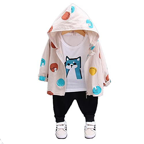 Bold N Elegant Colorful Dot Print Cartoon Panda Bear T-shirt with Hood Jacket & Pants 3 piece Winter Clothing Set for Infant Toddler Baby Boy Girl Kids