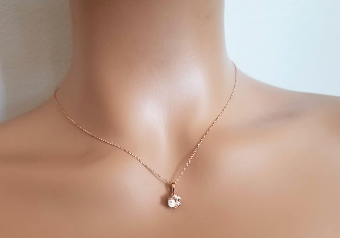 14K Rose Gold Peach Pink Morganite Crown Style Pendant, Necklace optional 14k Gold Cable Chain adjustable 16", 17", 18"
