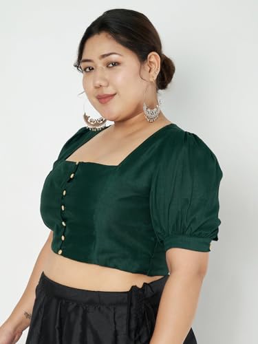 Image of studio rasa Women's Plus Size Silk Blend Button Down Crop Top for Wedding Festive Party