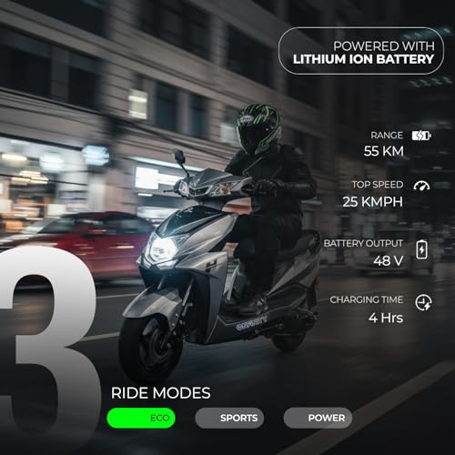 Image of Enfinity Sigma Low Speed Non-RTO Electric Scooter for Adults with 40-55km Range, Removable Lithium Ion Battery & Charger (Silver)