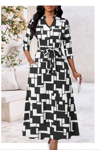 Image of BubFee Maxi Dresses for Women Semi Formal Long Dress 3 /4 Sleeve Casual A-line Church Dresses with Pockets