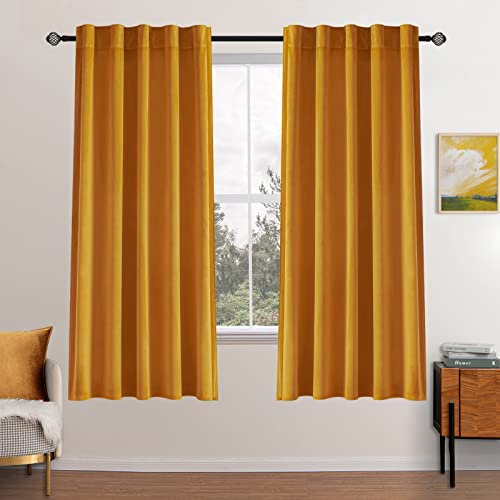 Image of MIULEE Velvet Blackout Curtains 52x63 inches 2 Panels Mustard Yellow | Luxury, Bedroom Living Room, Thermal Insulated, Fall Decor, Super Soft Window Drapes Rod Pocket & Back Tab