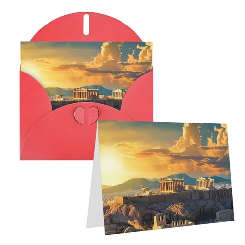 AQRJKHD アクロポリス 都市景観 スカイライン サンキューカード 封筒付き グリーティングカード Happy Birthdayカード 女性用 男性用 ブランクノート あらゆる機会のグリーティングカード 結婚式、ベビーシャワー用