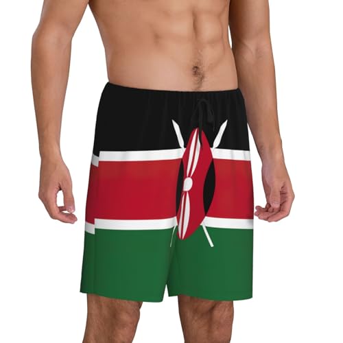 Flag Of Kenya Men,S Comfy Lounge Sleeping Imitation Cotton Shorts Pants Pockets Inserted On Both Sides2