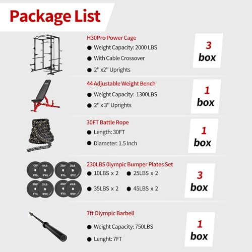 Image of JEEKEE Power Rack with LAT Pulldown, 2000LBS Power Cage with Cable System, Multi-Function Squat Rack with J-Hooks, Safety Bars, Landmine, Pull Up Bar & Attachments for Home Gym Strength Training,Black