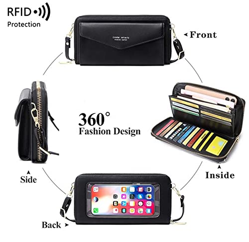 Faux Leather Crossbody Phone Bag for Women, RFID Blocking Touch Screen Wallet Shoulder Handbag with Clear Phone Window3