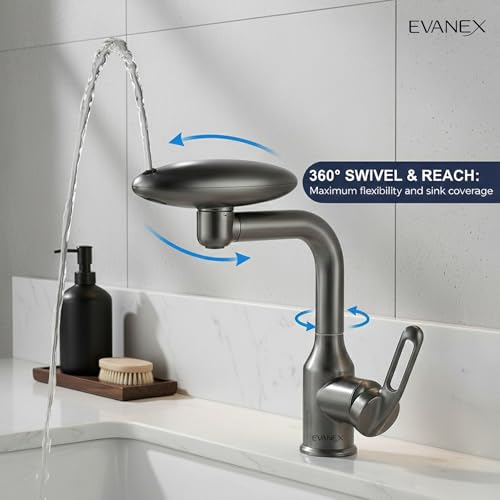 Image of EVANEX Kitchen Faucet | 304 Stainless Steel Pull Out Kitchen Faucet | Kitchen Tap | 360 Degree Rotating Tap for Sink Water Saving Aerated Flow | Deck Mounted Kitchen Sink Tap