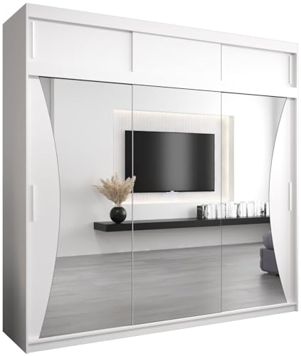 ABIKSMEBLE Armoire Monaco - Porte Coulissante Miroir - Dressing Adulte - Penderie Vêtement - Garde Robe - Placard - 3 Portes - Closet
