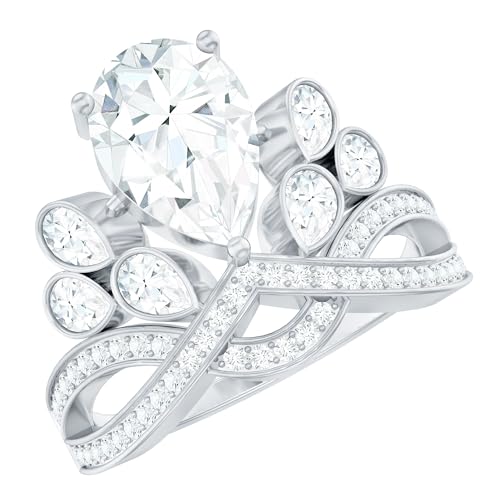 Certified Moissanite Designer Engagement Ring in Silver, D-Vs1 Quality, 7X10mm Moissanite Statement Ring - Ready to Gift