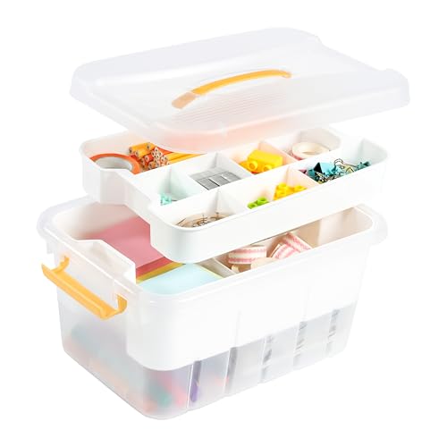 Image of 13 QT Plastic Storage Box with Removable Tray Craft Organizers and Storage Clear Storage Container with lid for Arts & Crafts, Playdoh, Beads, Crayons