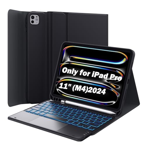 GreenLaw for iPad Pro 11 inch Case with Keyboard(M4) 2024, Detachable Wireless Keyboard Case, Stain-Resistant Surface, 7-Color Backlit, Multi-Touch Trackpad, 2 Device Connection, Black