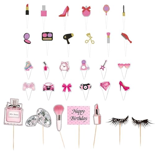 ATBUSS Cartazes criativos de bolos de 31 peças, decoração de pincéis de pestanas com blush labial, cartazes temáticos cosméticos, decoração de festas de aniversário.