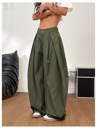 Milumia Women's Y2k Low Waist Wide Leg Baggy Pants Pleated Loose Fit Casual Trousers2