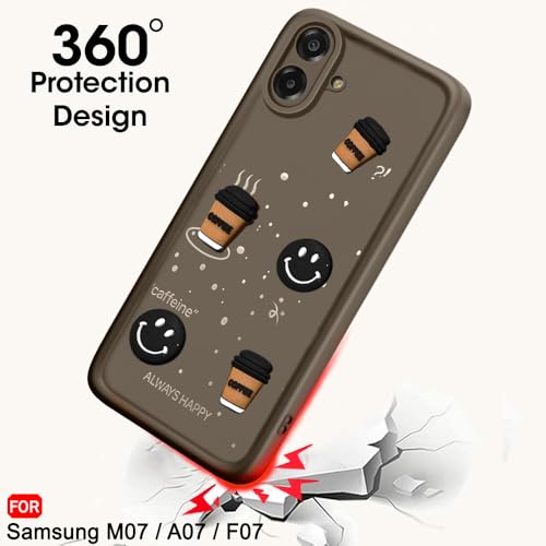 Image of TheGiftKart Back Cover Case for Samsung Galaxy M07 / F07 | Cute Fun Cartoon 3D Smiley Coffee Case | Full Camera Protection | Shockproof Back Cover Case for Samsung M07 / F07 (Silicone, Brown)