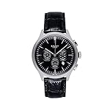 CAUNY - Reloj Analógico de Hombre - Legacy Black Silver Chronograph - Movimiento de Cuarzo - Pulsera de Piel - Función Cronógrafo con Fecha - 5 ATM - Hecho en Acero de Alta Precisión 316L