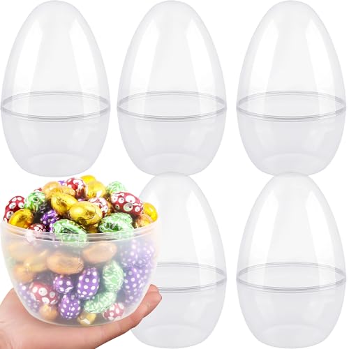5 Pack 10 Inch Giant Clear Easter Eggs Jumbo Plastic Easter Eggs Large Fillable Transparent Easter Eggs Empty for Egg Hunt Supplies Easter Basket Goodies