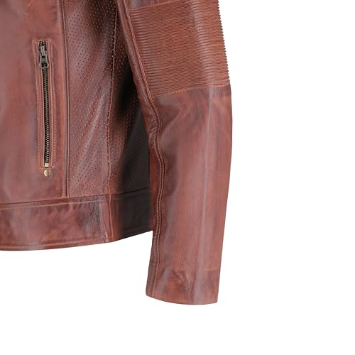 Image of TLC Mens Leather Jacket | Sheepskin Quilted Shoulders Bold Biker Cafe Racer Style Leather Jacket Men