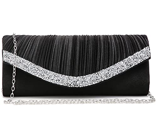 Dasein Women Satin Evening Bags Clutch Purses Wedding Purse Formal Handbags Party Prom Clutches With Rhinestone(Black) #TOP21