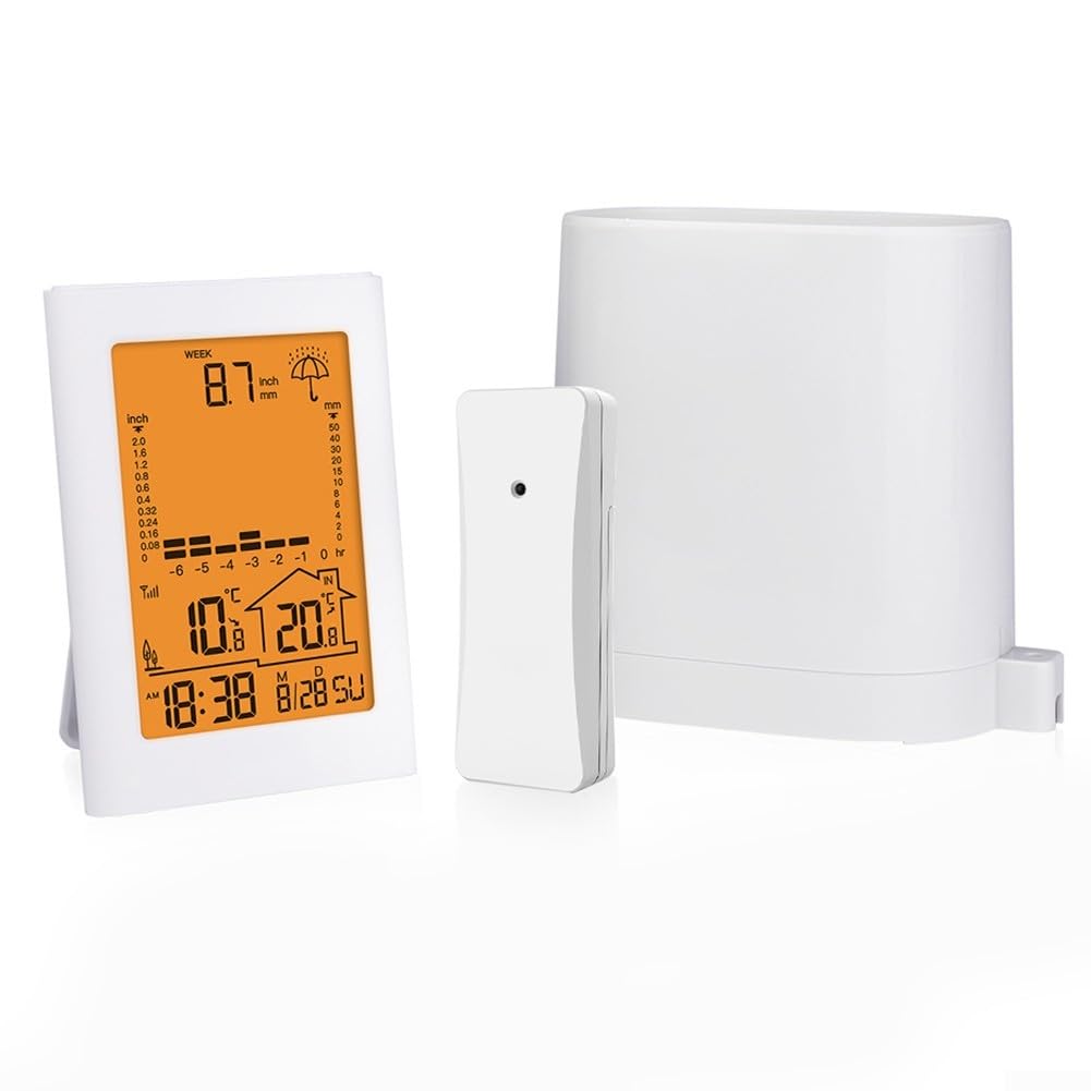 Whychstore Echtzeit-Regenmesser, digitaler Regenmesser mit Alarm-Snooze-Funktion für klare, präzise Erkennungsdaten (weiß), 6OCK86XXB7876DVJ41DO98R00
