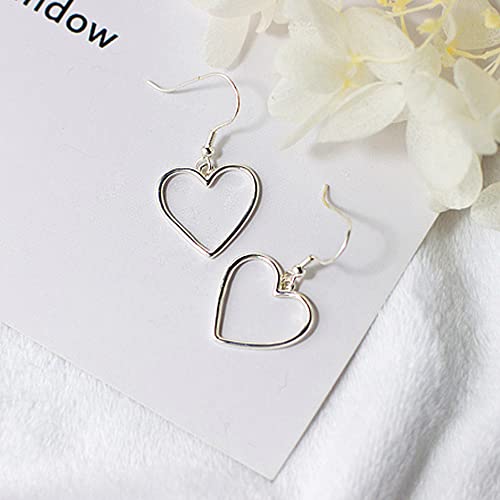 Dainty Minimalist Hollow Heart Love Real S925 Sterling Silver Small Dangle Drop Earrings For Women Teen Girls Sensitive Ear Cute Heart Hook Dangling Hanging Hypoallergenic Wedding Fashion Jewelry Gifts Her Mom Birthday Daughter #TOP1