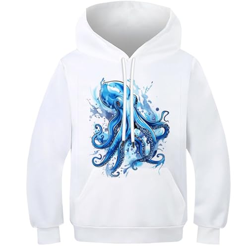 Sweat-shirts avec poche motif pieuvre 3D pull manches longues fille et garçon