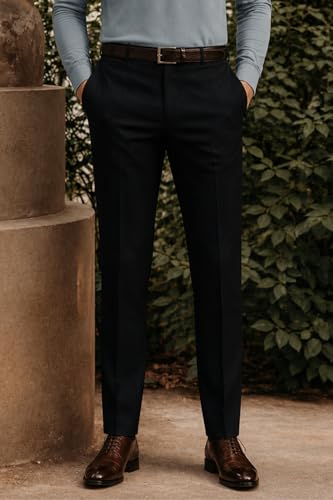 Image of Louis Philippe Men's Comfy Tapered fit Knitted & 4 Way Stretch Casual Trouser