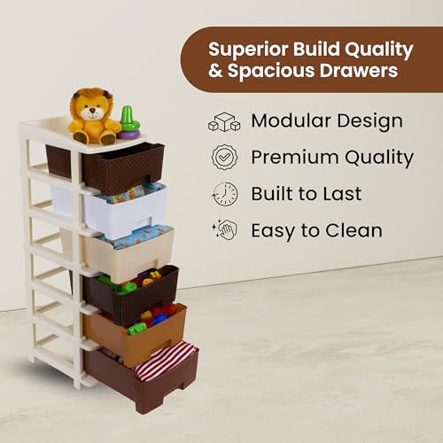 Image of KITCHIVO Plastic Modular Drawer Storage Chest Of Drawers Organizer Storage Box, Large Stomo Racks For Multipurpose Anti-slip Shoes Organizers (Coffee & Chocolate, 6 Layer)