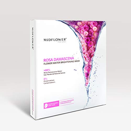 NEW MíDFLOWER 0% Preservatives Rosa Damascena Flower Water Brightening Mask (5 pcs) Hydration & Brightening