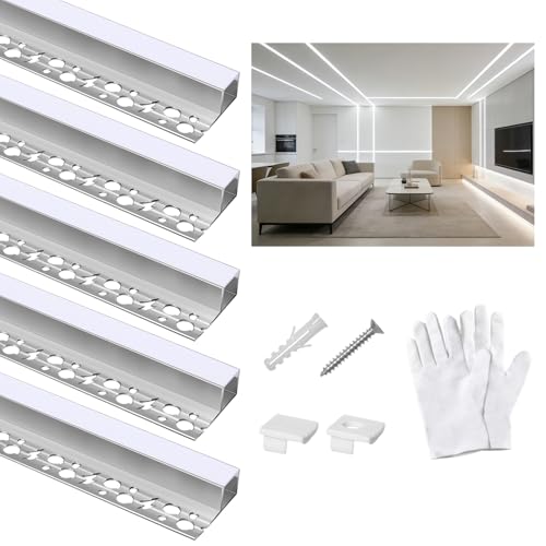 TENDIST Plaster-in LED Channel 10 Pack 4.6FT/1.4M LED Strip Aluminum Channel with Milky Diffuser & End Caps Drywall Trimless Recessed Aluminum Profile for Ceiling Wall Baseboard Trim (46FT)