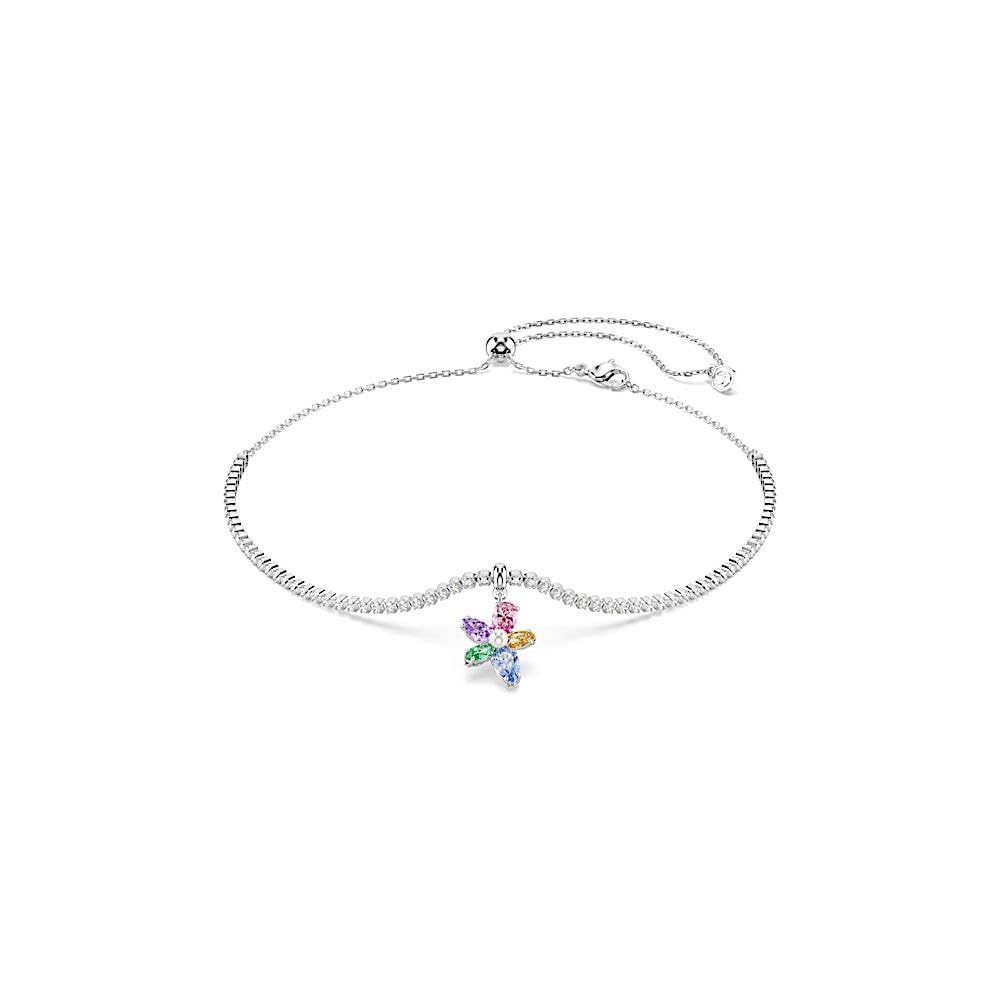 Swarovski Jewellery Women's Silver Swarovski X Ariana Grande Mixed Cuts Multicoloured Flower & Pearl Adjustable Slider Necklace 1.5 X 1.2Cm, 30-44Cm