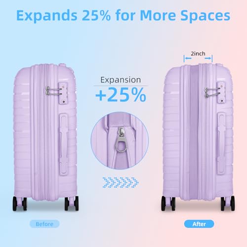 LARVENDER Carry On Luggage 22x14x9 Airline Approved, 20 Inch Hardshell & Lightweight PP Carry On Suitcase for Women with Spinner Wheels TSA Lock, Lavender3