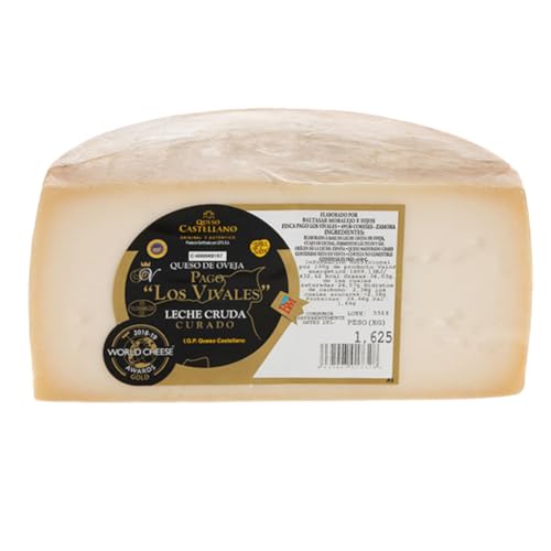 Queso de Oveja Curado Leche Cruda (6-8 Meses) | Media Pieza 1,5kg | Pago 'Los Vivales' Etiqueta Negra | Queso Artesano Premiado World Cheese Awards (Super Gold) | Envasado al Vacío