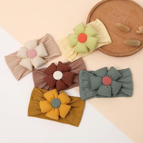 Image of BAKEFY - 3 Pcs Baby Flower Headbands Baby Girls Nylon Headbands Soft Hairbands Hair Accessories for Newborn Infant Toddler Kids