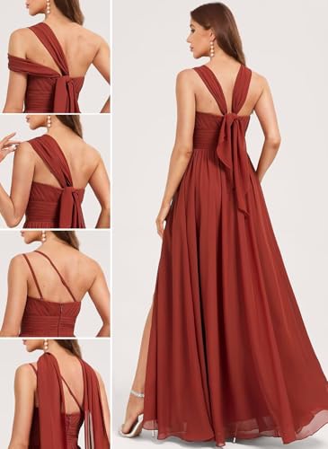 Multiway Bridesmaids Dresses for Women A-Line Ruched One Shoulder Chiffon Maxi Convertible Formal Gown3