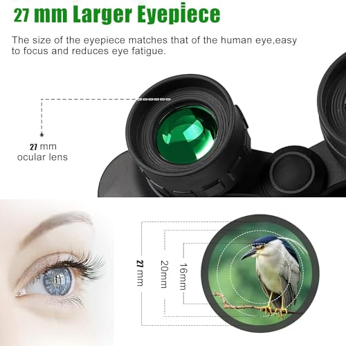 MOCANIO 20x50 Binoculars for Adults 27MM Eyepiece with Low Light Night Vision High Power Binocular with BAK4 Prism FMC Lens for Bird Watching Travel Hunting Football Games Stargazing by MOCANIO - Used condition - Image 2