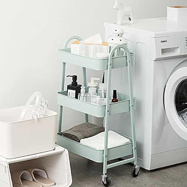 Movable Hand Trucks Multifunction 3 Tier Storage Organizer Rack£¬Movable Kitchen Bathroom Shelf Metal Rolling Trolley Basket Stand Wheels Holder Multi-Purpose Space Saving-0bzo0xE4