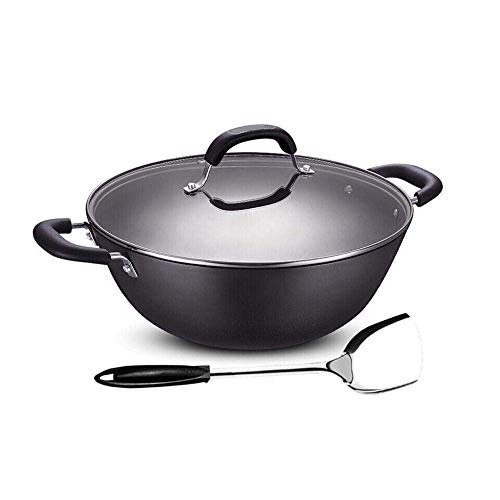 GAAHRQQQ woks antiadherentes y sartenes con tapa, cesta de freír y estante de vapor, sartén antiadherente de cobre con tapa, sartén profesional para tortillas