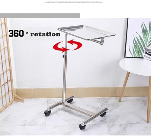 Soporte de bandeja móvil de acero inoxidable, altura ajustable, carrito de almacenamiento con ruedas para spa, clínica, laboratorio, hospital, odontología